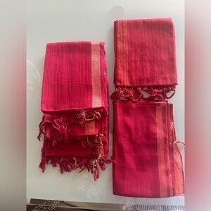 NWT Nalli blood 🩸red gold zari border cotton wrap shawl stole scarf FabIndia sty